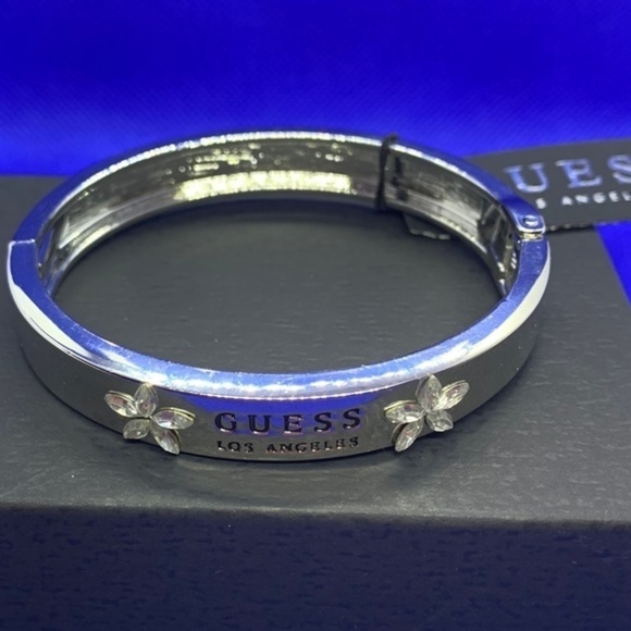 Guess Silver Logo Emblem Hinge Bangle Bracelet - Picture 2 of 4